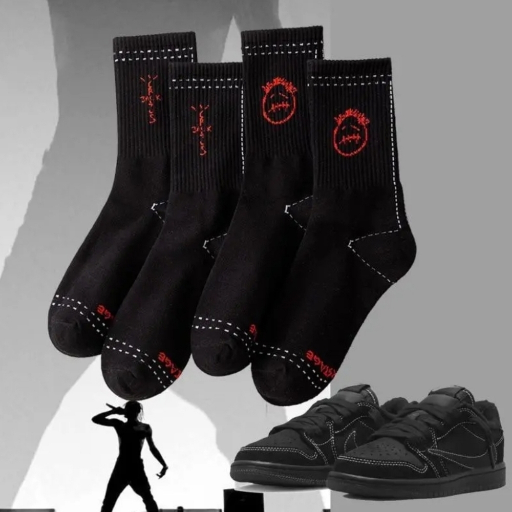 New Travis Scott Cactus Jack Black Red White Socks